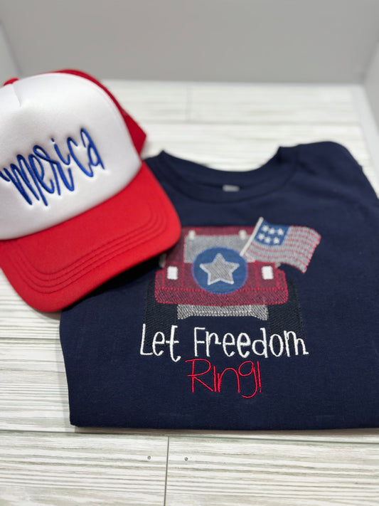 ‘Merica Embroidered Trucker Hat – Adjustable Red White & Blue Foam Front Cap | Patriotic Summer Hat