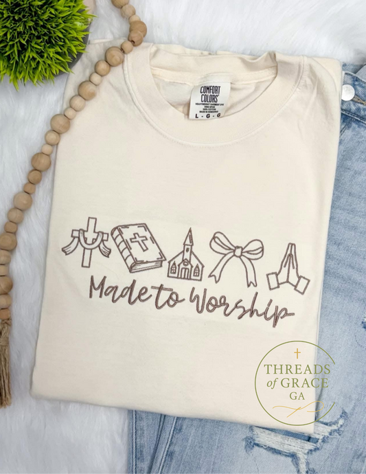 “Made to worship” embroidered t-shirt