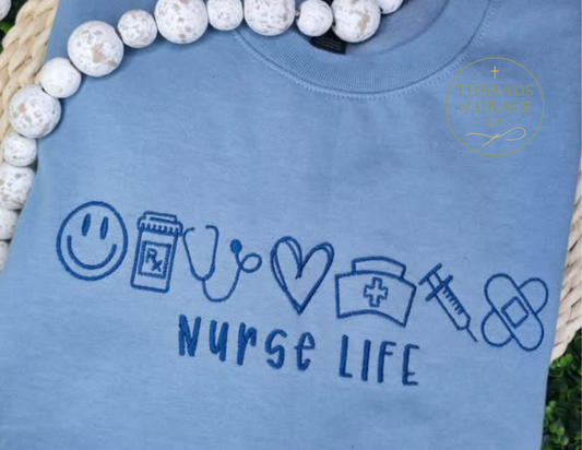 Nurse Life Embroidered Comfort Colors Tee